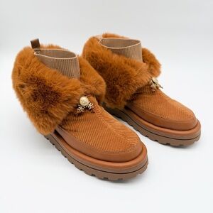 Sam Edelman Olin Corduroy Faux Fur Ankle Foldover Bootie Brown Lug Sole 7 NEW